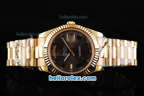 Rolex Day-Date II Automatic Movement Full Gold with Green Markers and Black Dial - Click Image to Close